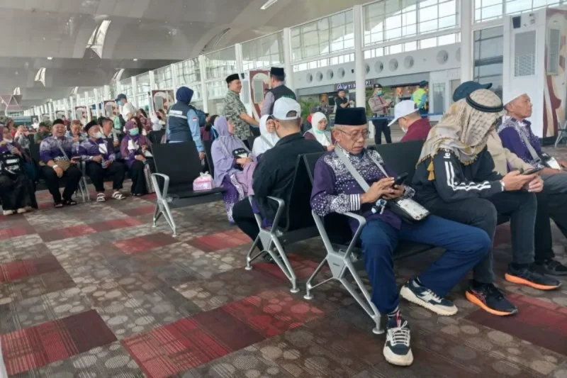 Rombongan jamaah haji Kloter 12 JKS Kota Depok Jawa Barat. DOK. ANTARA/HO-Kemenag Depok