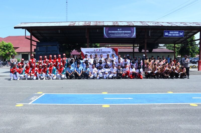 Sambut Hari Bhayangkara ke-79, Polres Aceh Utara Gelar Lomba Baris Berbaris Pelajar. Foto: Ist