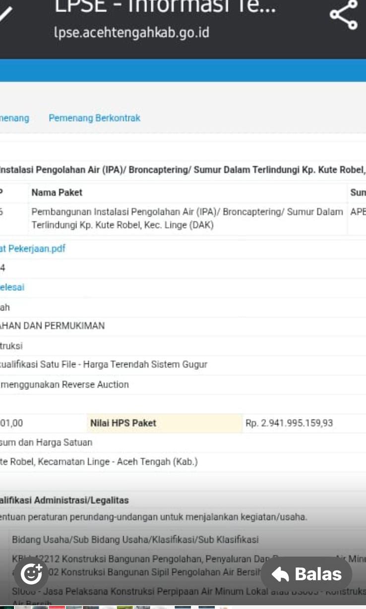 Proyek Instalasi Pengolahan Air Kp Kuta Robel Disinyalir Alami Keterlambatan Pekerjaan, APH Diminta Turun Tangan. Foto: Ist