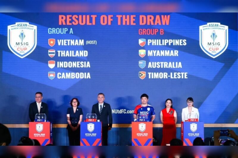 Pengundian atau drawing ASEAN Women’s Championship 2025 yang digelar di Hanoi, Vietnam, Senin (9/6), menempatkan Timnas Putri Indonesia di Grup A bersama tuan rumah Vietnam, Thailand, dan Kamboja. FOTO: DOK. PSSI