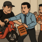 Ilustrasi seorang debt colektor merampas kendaraan seseorang tetapi dihalangi sembari membawa undang-undang Fidusia. dok. Chat GPT AI