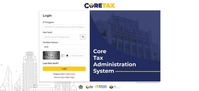 Laman Coretax NPWP. Foto: Dok. Direktorat Jenderal Pajak