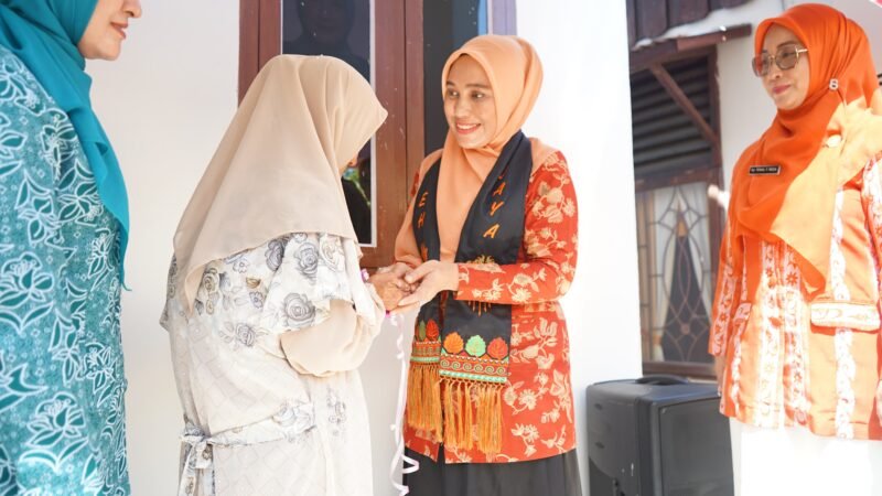 Plt. Ketua DWP Aceh, Ny. Malahayati M. Nasir, menyerahkan bantuan rumah sangat sederhana kepada Ibu Samsidar, warga Gampong Panton Makmur, Aceh Jaya. Selasa, 5 Agustus 2025. Dok. Ist
