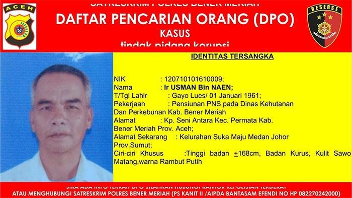 Banner Ir Usman, seorang pensiunan Pegawai Negeri Sipil (PNS) dari Dinas Kehutanan dan Perkebunan (Dishutbun) Kabupaten Bener Meriah, yang telah ditetapkan sebagai tersangka dalam kasus dugaan tindak pidana korupsi. dok. Polres Bener Meriah
