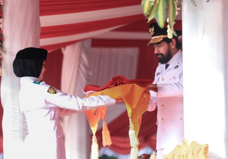 Gubernur Aceh, Muzakkir Manaf menjadi Inspektur upacara Peringatan HUT RI Ke 80 di lapangan Blang Padang Banda Aceh, Minggu, 17 Agustus 2025. dok. Ist