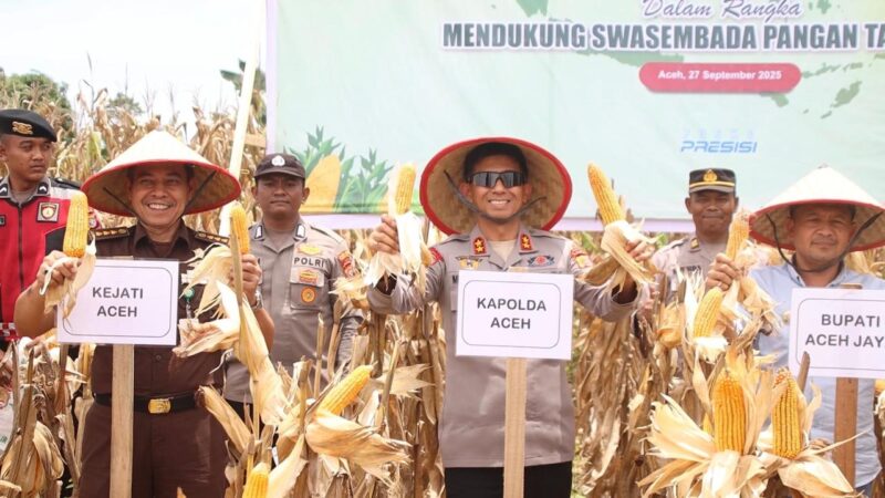 Kapolda Aceh Irjen Pol. Marzuki Ali Basyah melaksanakan panen raya jagung kuartal III secara serentak se-Indonesia melalui virtual bersama Kapolri Jenderal Listyo Sigit Prabowo. dok. Polda Aceh