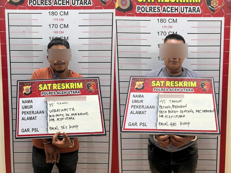 Sat Reskrim Polres Aceh Utara kembali mengungkap lanjutan kasus pencurian sepeda motor (curanmor) dengan menangkap dua pria berinisial R (35), warga Gampong Pante, Kecamatan Paya Bakong, Aceh Utara, dan M (45), warga Gampong Buket Seuntang, Kecamatan Lhoksukon, Aceh Utara. DOK. POLRES ACEH UTARA
