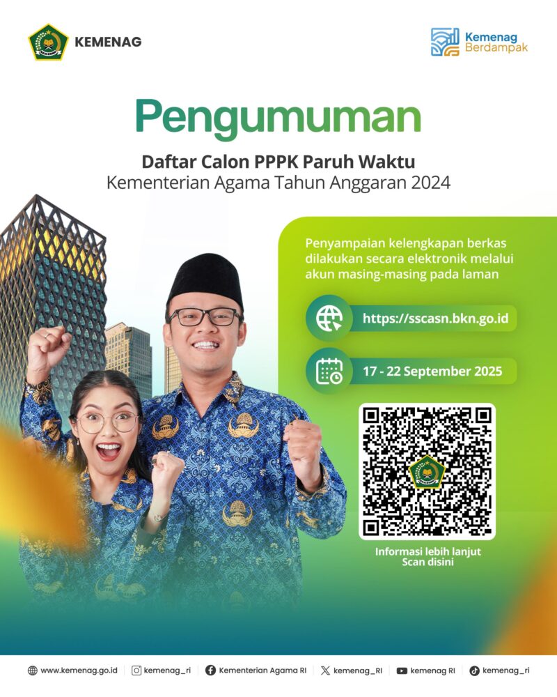 Banner pengumuman Calon PPPK Paruh Waktu 2024 di Kmenag RI. dok. Kemenag RI