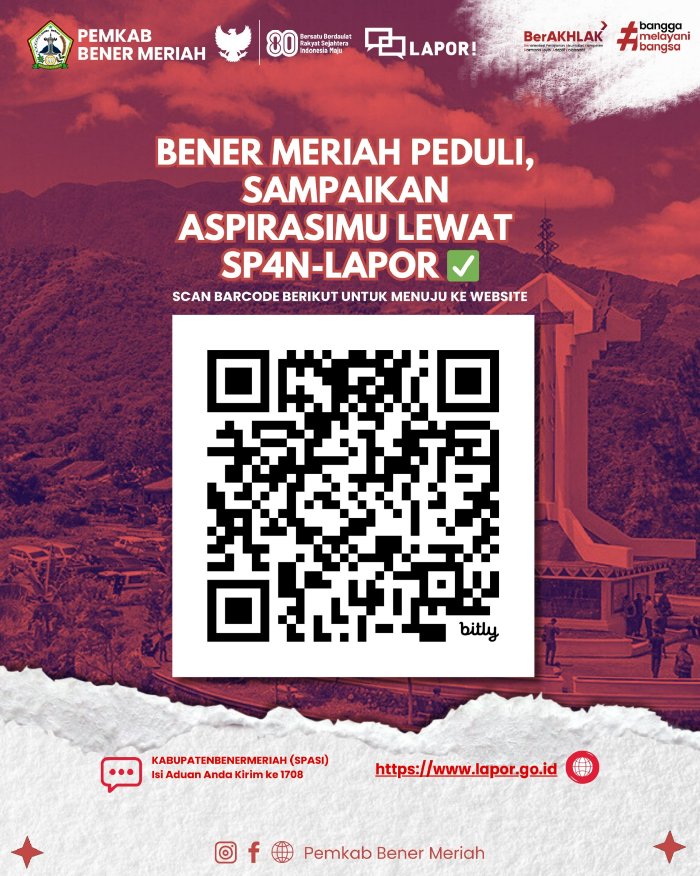 Barcode Pengaduan SP4N Lapor. dok. Pemkab Bener Meriah