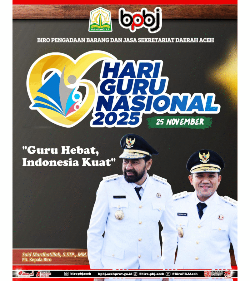 Pelaksana Tugas Kepala Biro Pengadaan Barang dan Jasa Sekretariat Daerah Aceh, Said Mardhatillah, S.STP., MM, menyampaikan ucapan selamat Hari Guru Nasional kepada seluruh guru di Aceh dan Indonesia. Dok. Ist