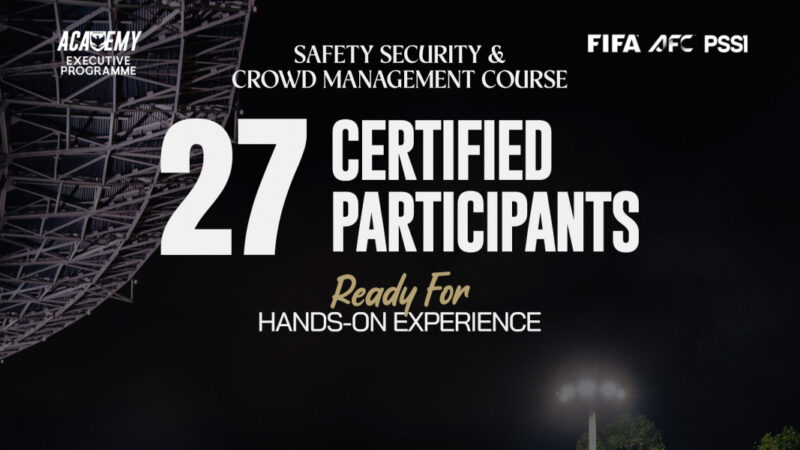 Banner - Sebanyak 27 certified participants Garuda Academy Executive Program: Safety, Security & Crowd Management Course mendapatkan kesempatan untuk menerapkan kompetensi yang telah mereka pelajari melalui hands-on experience pada agenda pertandingan Timnas Indonesia. Dok. PSSI