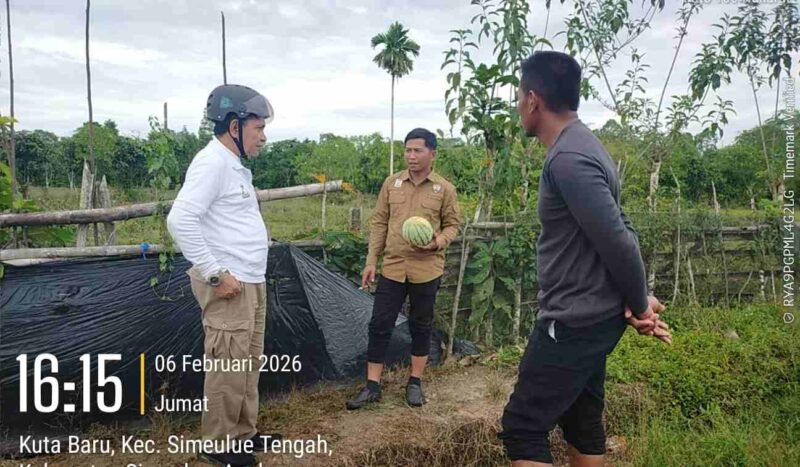 Pembina tani merdeka Ahmad Danion ST, baju putih didampingi satgas Sultani saat sedang berbincang dengan ketua kelompok tani Dok, (Foto: Agus Muliadi/Acehnow)