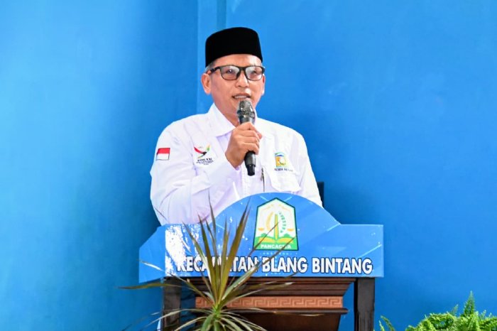 Asisten III Sekdakab Aceh Besar Abdullah membuka Musrenbang Kecamatan Blang Bintang 2027, Rabu (11/2/2026). Foto: Dok. MC Aceh Besar