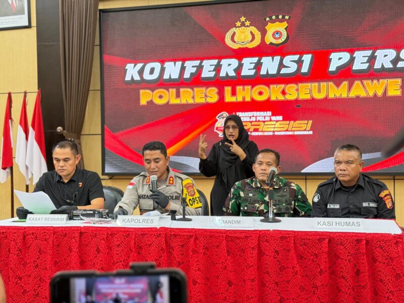 Kapolres Lhokseumawe AKBP Dr. Ahzan, S.H., S.I.K., M.S.M., M.H menyampaikan langsung hasil pengungkapan kasus itu dalam konferensi pers yang berlangsung di Gedung Serbaguna Polres Lhokseumawe, Kamis (12/2/2026) siang. Dok. Humas Polres Lhokseumawe