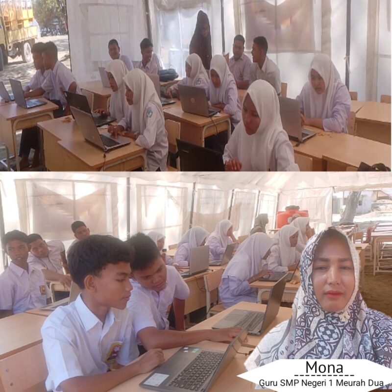 Para Siswa Siswi SMP Negeri 1 Meurah Dua, Pidie Jaya. Sedang Mengikuti Gladi TKA (Tek Kemampuan Akademik) di dalam Tenda. Senin ( 30/3/2026). Foto:Dok/Muhammad Rissan 