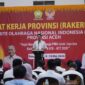Sekretaris Daerah Aceh, M Nasir Syamaun, saat membuka secara resmi Rapat Kerja Provinsi (Rakerprov) KONI Aceh Tahun 2026 di Banda Aceh, Jumat (8/5/2026). Foto: Dok. Istimewa 