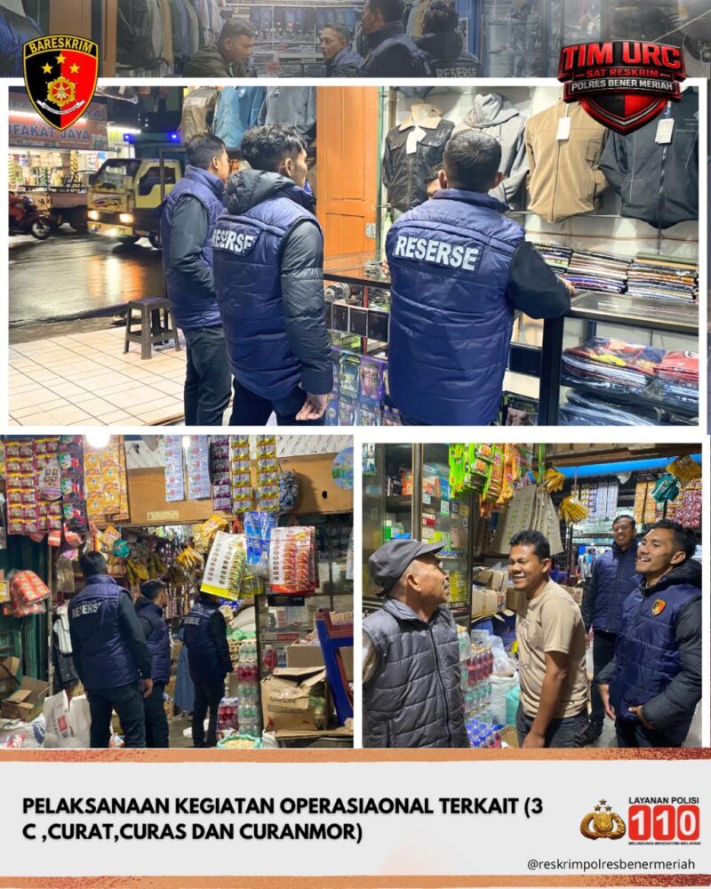 Ket Foto: Personel Sat Reskrim Polres Bener Meriah melalui Tim URC melaksanakan patroli dan monitoring di sejumlah lokasi usaha dan titik rawan pada malam hari dalam rangka mengantisipasi tindak pidana 3C (Curat, Curas, dan Curanmor).(Dok/Ist)
