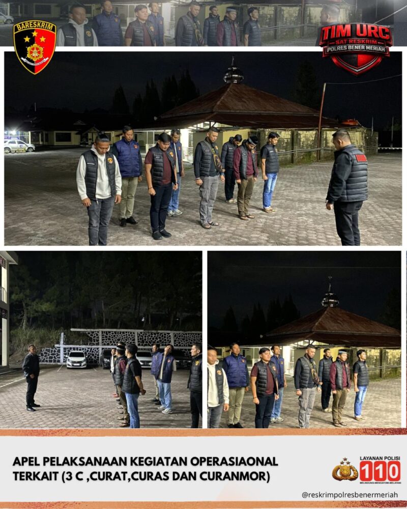 Ket Foto: Personel Tim Unit Reaksi Cepat (URC) Satreskrim Polres Bener Meriah mengikuti apel kesiapan sebelum melaksanakan patroli malam dalam rangka mengantisipasi kejahatan jalanan dan menjaga situasi kamtibmas tetap aman serta kondusif.(Dok/Ist)
