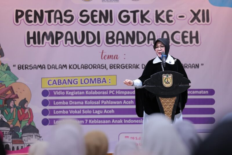 Wali Kota Banda Aceh Illiza Sa’aduddin Djamal mengapresiasi dedikasi guru PAUD dalam membentuk karakter dan pendidikan anak usia dini, Minggu (10/5/2026). Foto: Dok. Prokopim Kota Banda Aceh