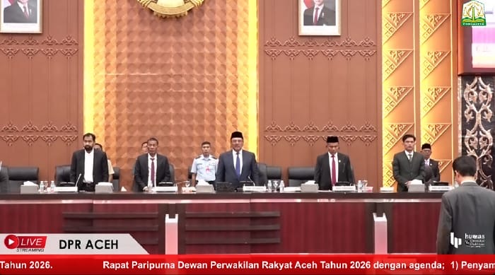 Rapat Paripurna Tahun 2026 dengan agenda penyampaian rekomendasi DPRA terhadap Laporan Keterangan Pertanggungjawaban (LKPJ) Gubernur Aceh Tahun Anggaran 2025. Foto: Dok. Istimewa 