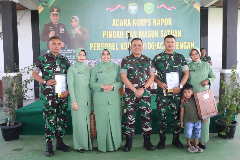 Dandim 0106/Aceh Tengah Letkol Czi Rudy Haryanto memimpin acara Korps Rapor pindah dan masuk satuan prajurit Kodim 0106/Aceh Tengah, Rabu (19/8/2026).foto.dok:Ist
