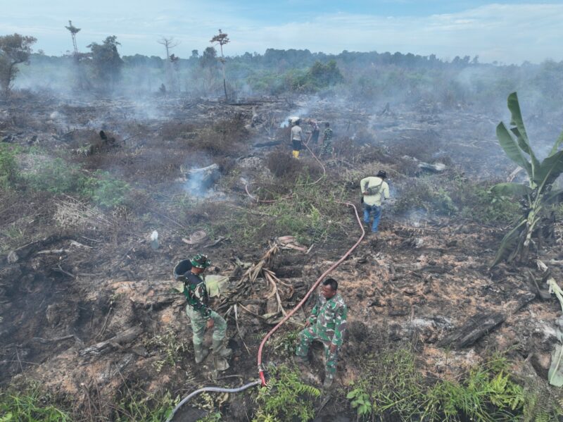Tim gabungan TNI, Polri, BPBD Aceh Selatan, TNGL, pemerintah kecamatan dan masyarakat melakukan penyisiran serta pendinginan di lokasi Karhutla Gampong Drien, Kecamatan Bakongan, Aceh Selatan, Senin (31/8/2026). Foto: Dok. Istimewa 