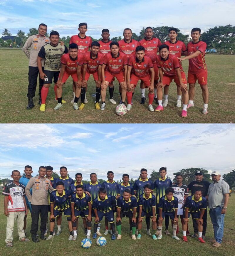 Kapolres Pidie Jaya AKBP Tendri Wardi bersama pemain PS Jangka Buya dan Tim Polres Pidie Jaya berfoto bersama usai laga persahabatan di Lapangan Bola Jangka Buya, Jumat (4/9/2026). Foto: Dok. Istimewa 