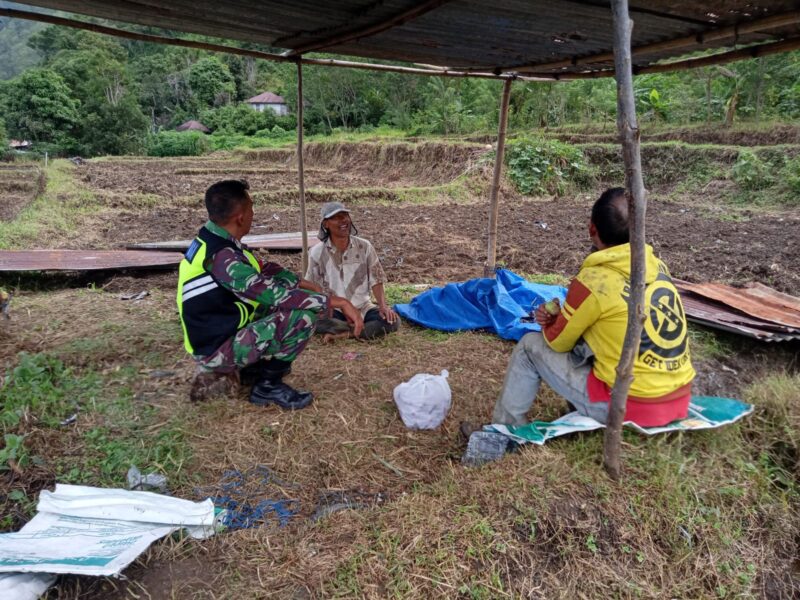Ket Foto: Babinsa Koramil 04/Bintang Serda Arif Fahmi melaksanakan Komsos bersama petani di Desa Wih Setie, Kecamatan Bintang, Aceh Tengah, Minggu (20/9/2026).dok:Ist