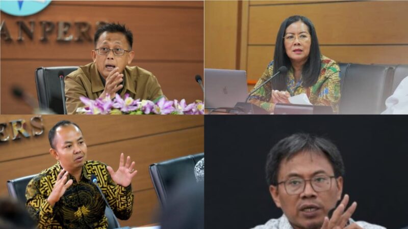 Anggota Dewan Pers, Abdul Manan, Dr. Rosarita Niken Widiastuti, Muhammad Jazuli, dan Totok Suryanto, menyampaikan perkembangan pembahasan Hari Pers Nasional (HPN) 2027, Rabu (2/9/2026). Foto: Dok. SMSI Pusat