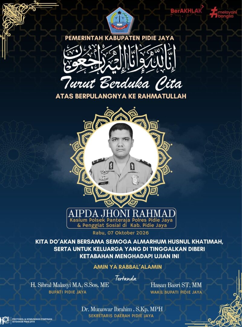Aipda Jonny Rahmat, anggota kepolisian yang dikenal aktif dalam kegiatan sosial dan kemanusiaan di Kabupaten Pidie Jaya, meninggal dunia di RSUZA Banda Aceh, Rabu (7/10/2026). Foto: Dok. Istimewa 